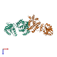 PDB entry 2j0u coloured by chain, top view.