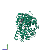 PDB entry 2j0w coloured by chain, side view.