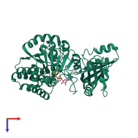 PDB entry 2j0w coloured by chain, top view.
