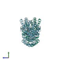 PDB 2j0x coloured by chain and viewed from the side.