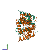 PDB entry 2j16 coloured by chain, side view.