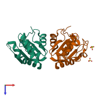 PDB entry 2j16 coloured by chain, top view.