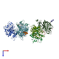 PDB entry 2j1g coloured by chain, top view.