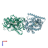 PDB entry 2j1m coloured by chain, top view.