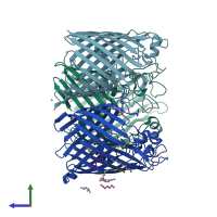 PDB entry 2j1n coloured by chain, side view.