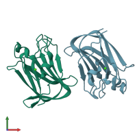PDB entry 2j1r coloured by chain, front view.