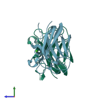 PDB entry 2j1r coloured by chain, side view.