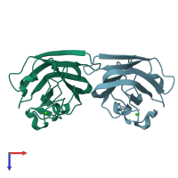 PDB entry 2j1r coloured by chain, top view.