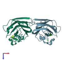 PDB entry 2j1s coloured by chain, top view.