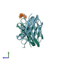 PDB entry 2j1t coloured by chain, side view.