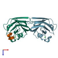 PDB entry 2j1t coloured by chain, top view.