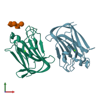 PDB entry 2j1u coloured by chain, front view.