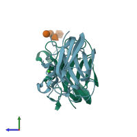 PDB entry 2j1u coloured by chain, side view.