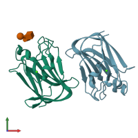 PDB entry 2j1v coloured by chain, front view.