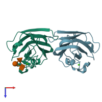 PDB entry 2j1v coloured by chain, top view.