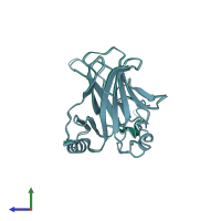 PDB entry 2j1w coloured by chain, side view.