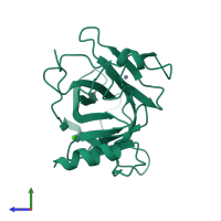 Monomeric assembly 3 of PDB entry 2j1y coloured by chemically distinct molecules, side view.