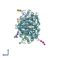 PDB entry 2j25 coloured by chain, side view.