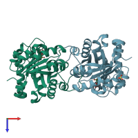 PDB entry 2j27 coloured by chain, top view.