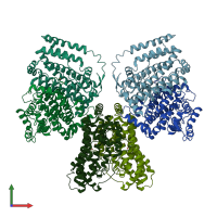 PDB entry 2j2f coloured by chain, front view.