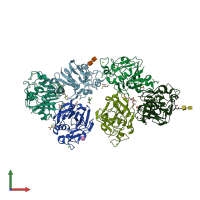 PDB entry 2j2p coloured by chain, front view.