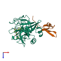 PDB entry 2j2u coloured by chain, top view.