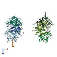 PDB entry 2j3g coloured by chain, top view.