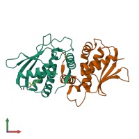 PDB entry 2j3r coloured by chain, front view.