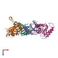 PDB entry 2j3t coloured by chain, top view.