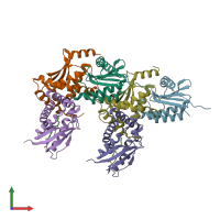 PDB entry 2j3w coloured by chain, front view.