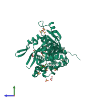 PDB entry 2j3x coloured by chain, side view.