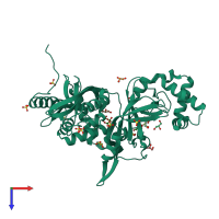 PDB entry 2j3x coloured by chain, top view.