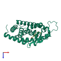 PDB entry 2j4a coloured by chain, top view.