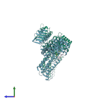 PDB entry 2j4g coloured by chain, side view.
