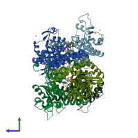 PDB entry 2j4k coloured by chain, side view.