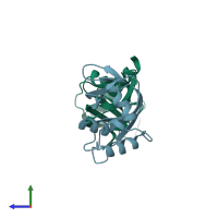 PDB entry 2j4t coloured by chain, side view.