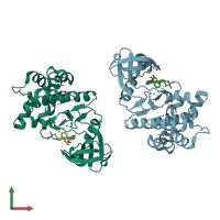 PDB entry 2j50 coloured by chain, front view.