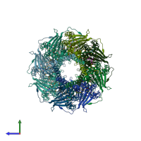 PDB entry 2j58 coloured by chain, side view.