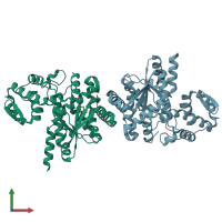 PDB entry 2j5b coloured by chain, front view.