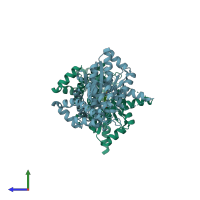 PDB entry 2j5b coloured by chain, side view.