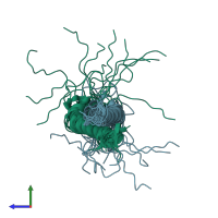 PDB entry 2j5d coloured by chain, ensemble of 16 models, side view.