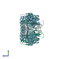 PDB entry 2j5n coloured by chain, side view.
