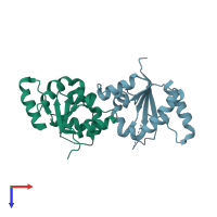 PDB entry 2j67 coloured by chain, top view.