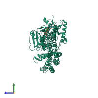 PDB entry 2j68 coloured by chain, side view.