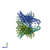 PDB entry 2j69 coloured by chain, side view.