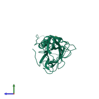 PDB entry 2j6g coloured by chain, side view.