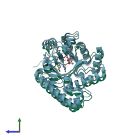 PDB entry 2j6v coloured by chain, side view.