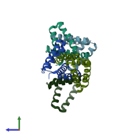 PDB entry 2j6y coloured by chain, side view.
