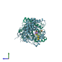 PDB entry 2j74 coloured by chain, side view.