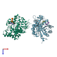 PDB entry 2j74 coloured by chain, top view.